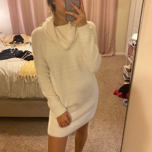 Fuzzy white sweater dress